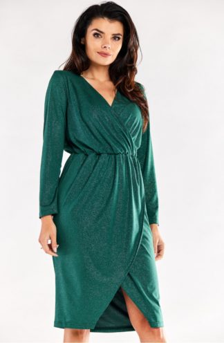 Błyszcząca sukienka midi zielona